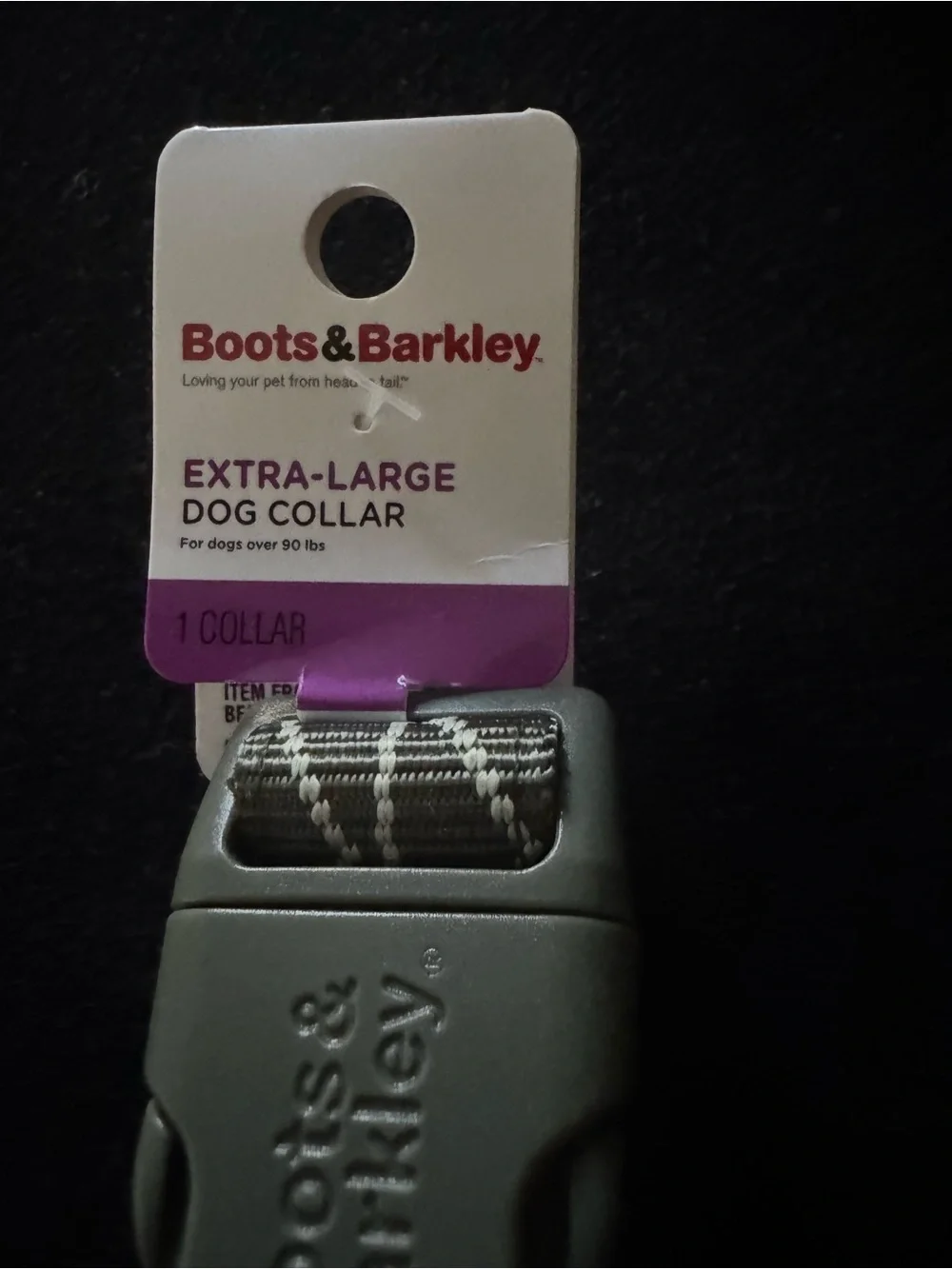 Boots & Barkley Extra-Large Dog Collar in Olive Green with White Stitching